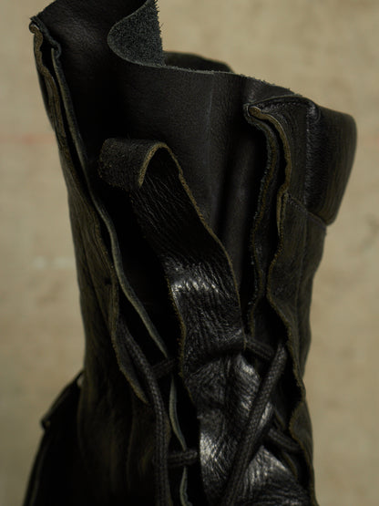 LEON EMANUEL BLANCK 'DIS-M-CB/01' Black GUIDI Horse Leather Distortion Spiral Zip Front Lace Tall Combat Traktor Boots