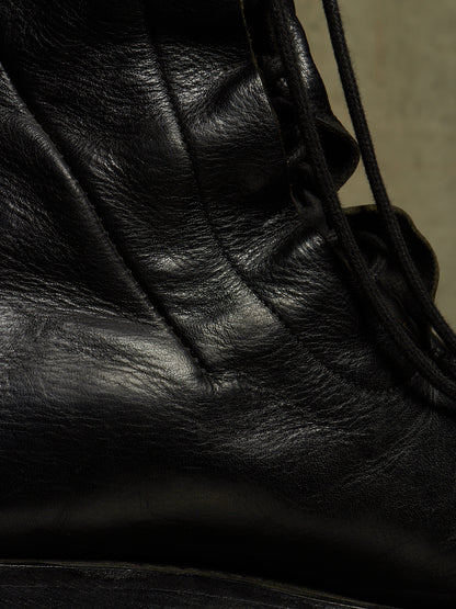 LEON EMANUEL BLANCK 'DIS-M-CB/01' Black GUIDI Horse Leather Distortion Spiral Zip Front Lace Tall Combat Traktor Boots