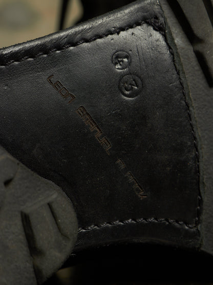 LEON EMANUEL BLANCK 'DIS-M-CB/01' Black GUIDI Horse Leather Distortion Spiral Zip Front Lace Tall Combat Traktor Boots