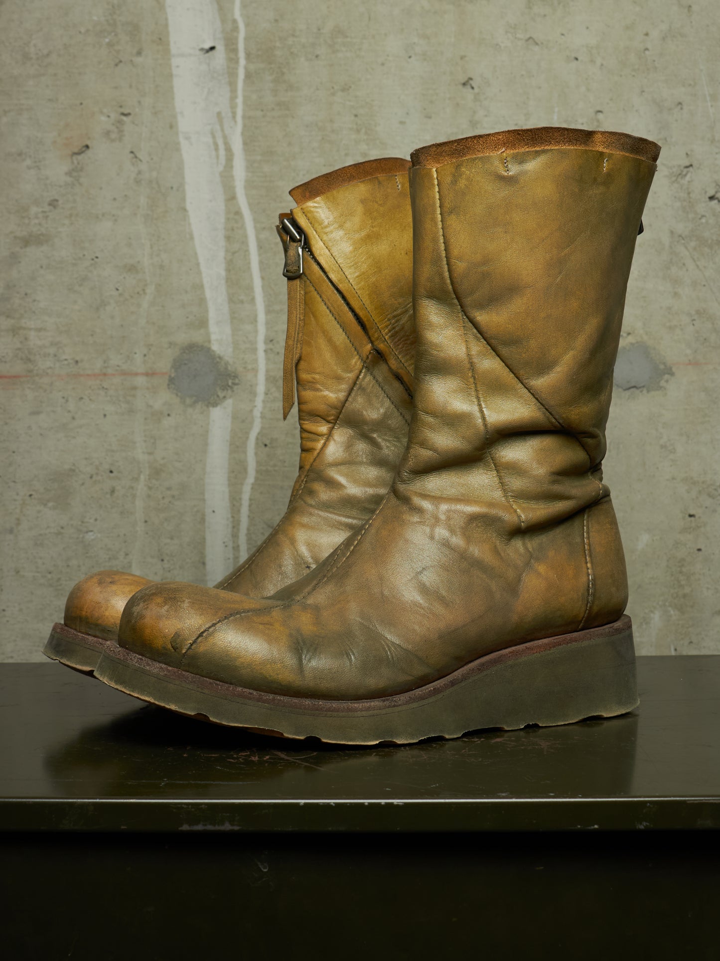 LEON EMANUEL BLANCK 'DIS-TWB/01' Special Dyed Distortion Tall Side Zip Horse Leather Wedge Boot