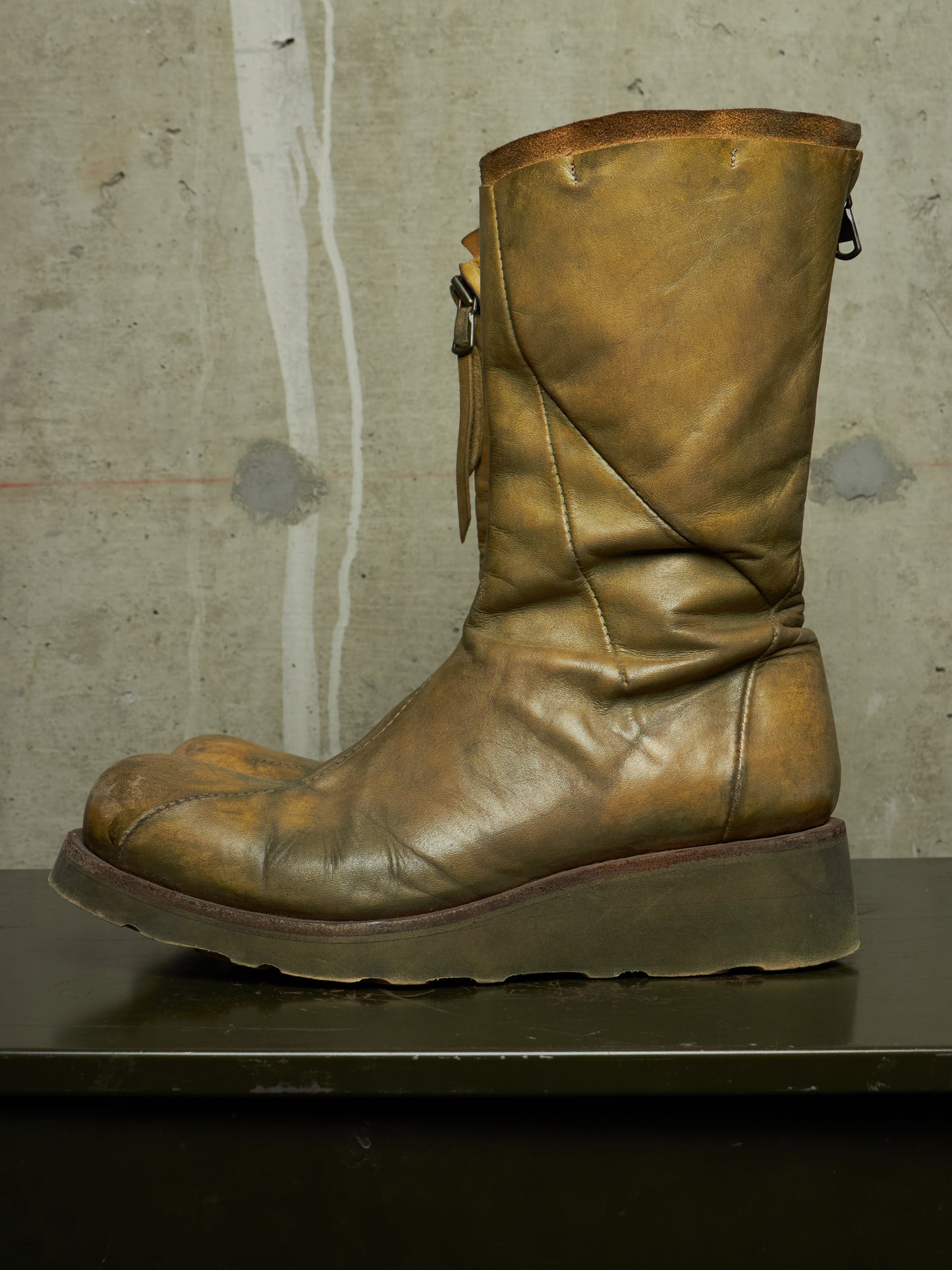 LEON EMANUEL BLANCK 'DIS-TWB/01' Special Dyed Distortion Tall Side Zip Horse Leather Wedge Boot