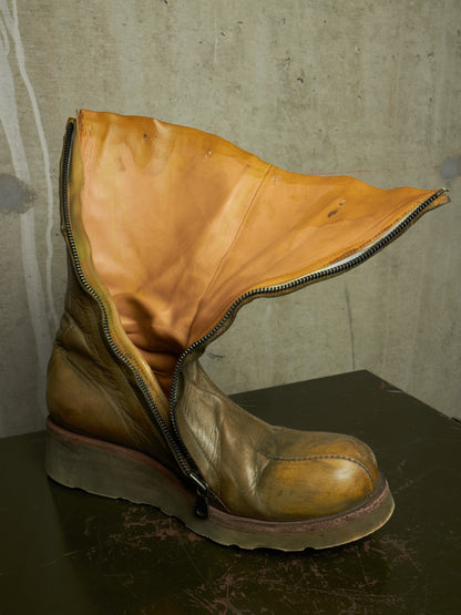 LEON EMANUEL BLANCK 'DIS-TWB/01' Special Dyed Distortion Tall Side Zip Horse Leather Wedge Boot