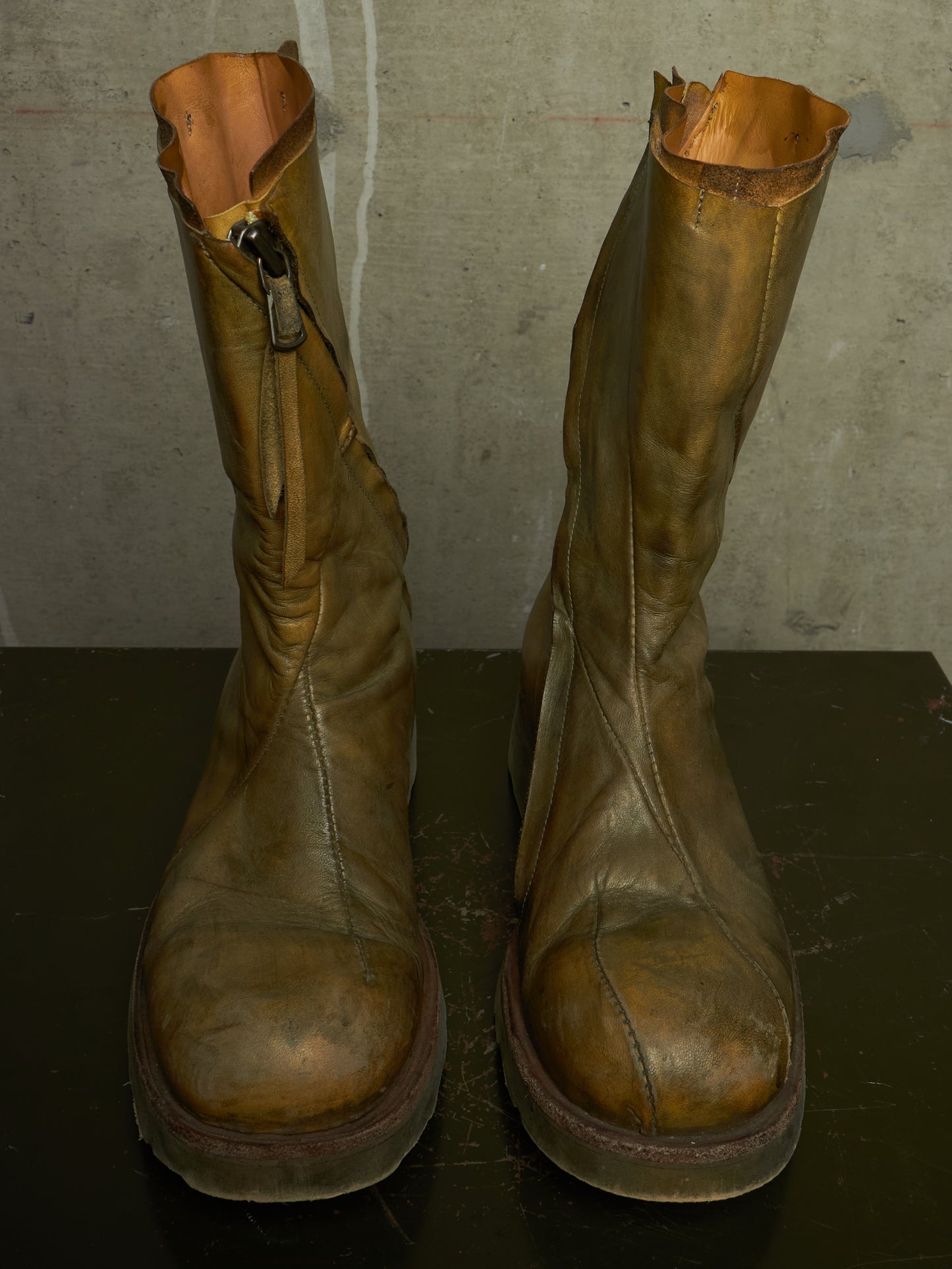LEON EMANUEL BLANCK 'DIS-TWB/01' Special Dyed Distortion Tall Side Zip Horse Leather Wedge Boot