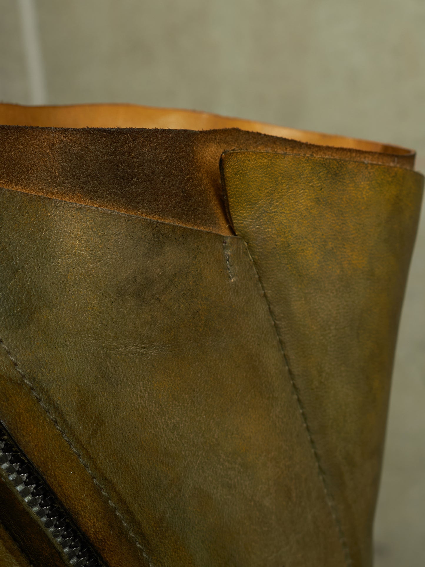 LEON EMANUEL BLANCK 'DIS-TWB/01' Special Dyed Distortion Tall Side Zip Horse Leather Wedge Boot