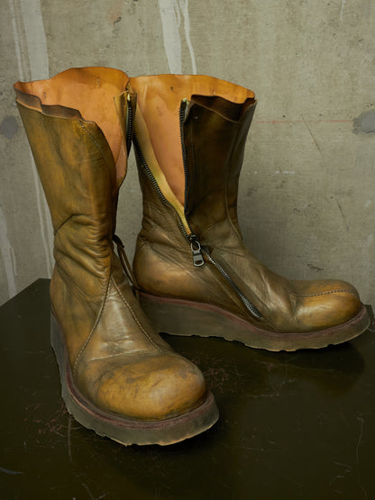 LEON EMANUEL BLANCK 'DIS-TWB/01' Special Dyed Distortion Tall Side Zip Horse Leather Wedge Boot