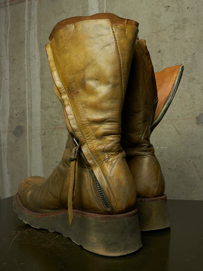 LEON EMANUEL BLANCK 'DIS-TWB/01' Special Dyed Distortion Tall Side Zip Horse Leather Wedge Boot