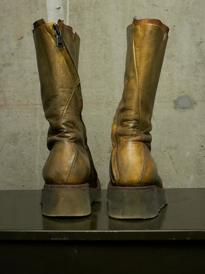 LEON EMANUEL BLANCK 'DIS-TWB/01' Special Dyed Distortion Tall Side Zip Horse Leather Wedge Boot