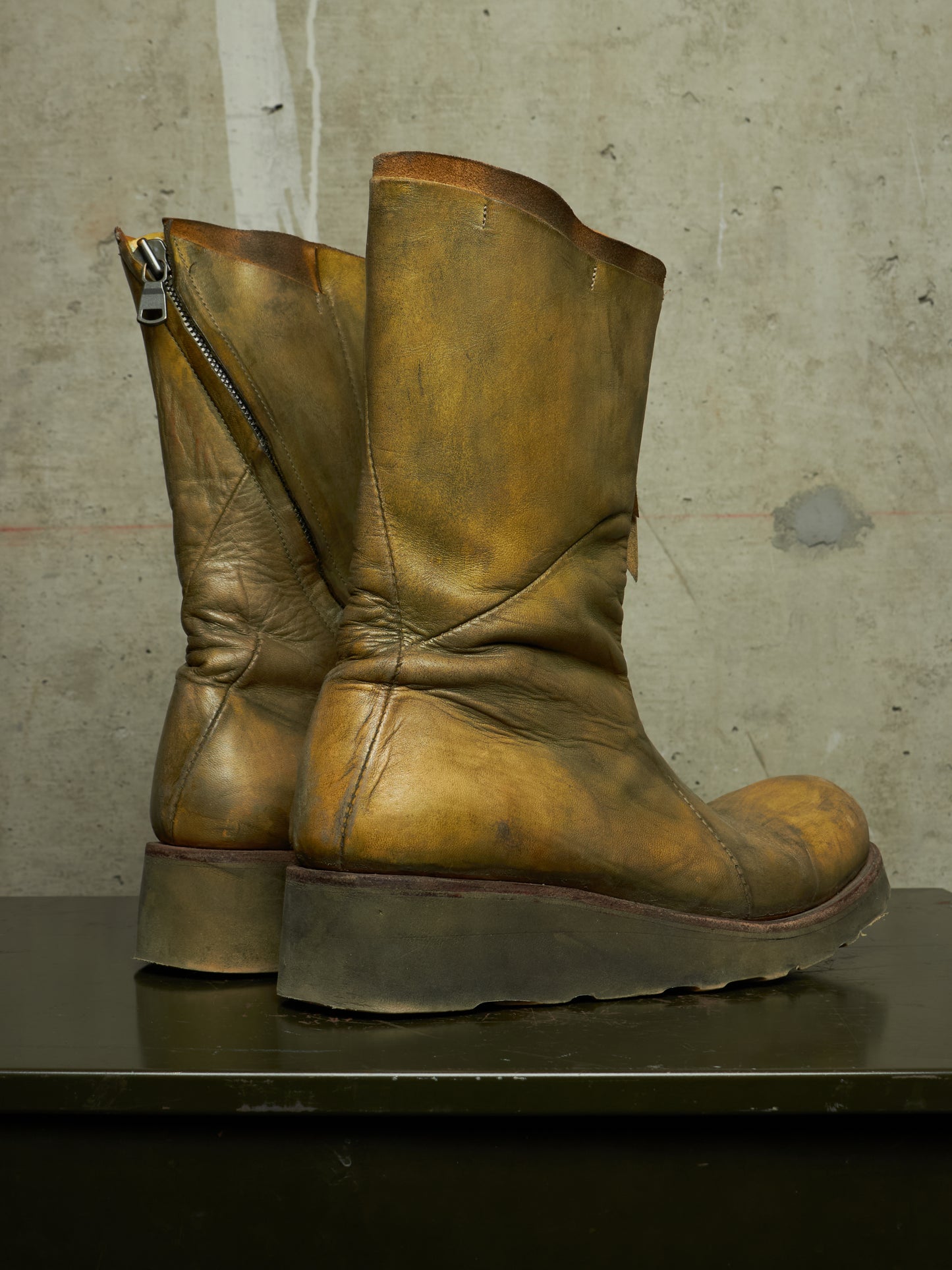LEON EMANUEL BLANCK 'DIS-TWB/01' Special Dyed Distortion Tall Side Zip Horse Leather Wedge Boot