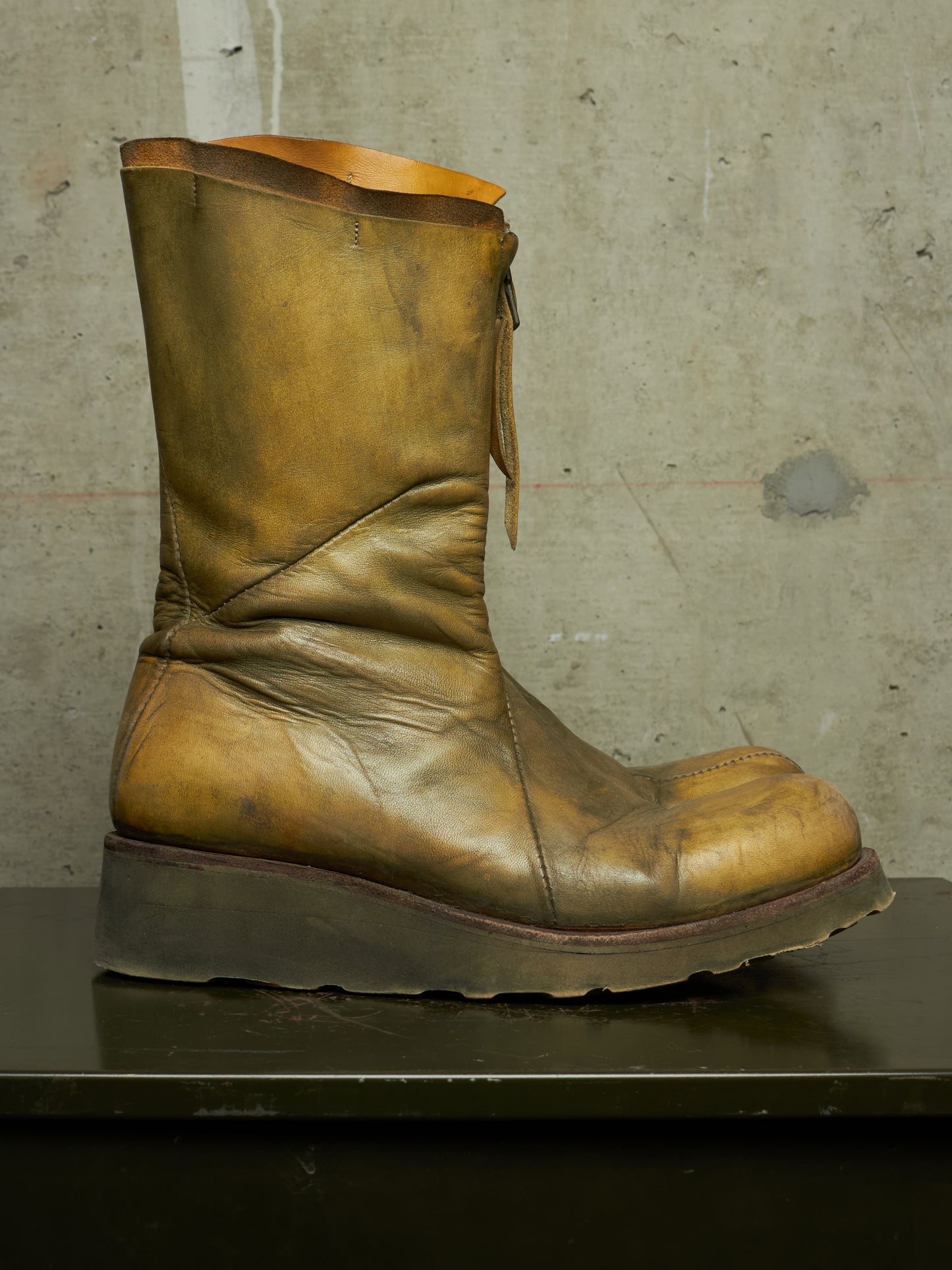 LEON EMANUEL BLANCK 'DIS-TWB/01' Special Dyed Distortion Tall Side Zip Horse Leather Wedge Boot
