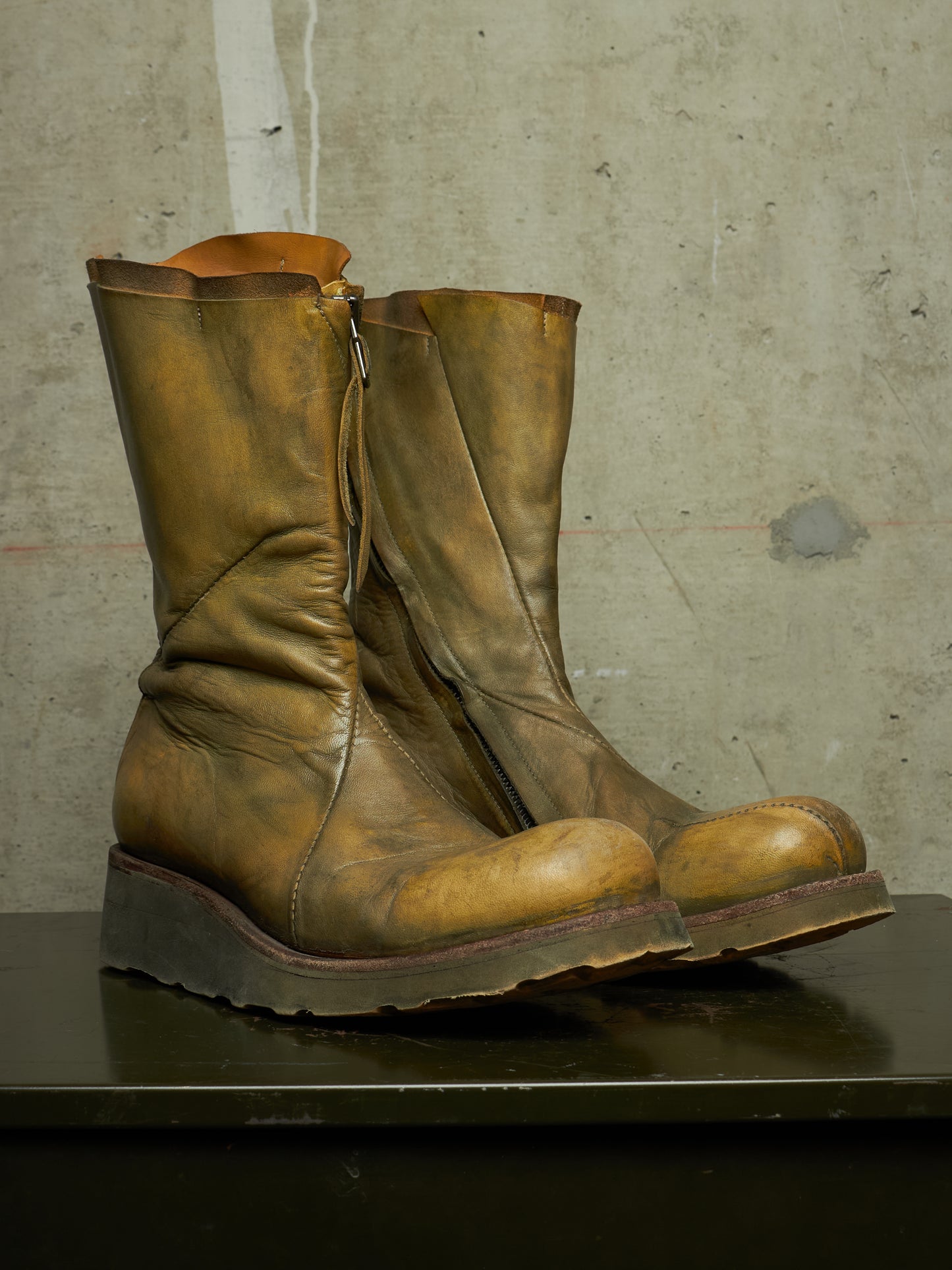 LEON EMANUEL BLANCK 'DIS-TWB/01' Special Dyed Distortion Tall Side Zip Horse Leather Wedge Boot