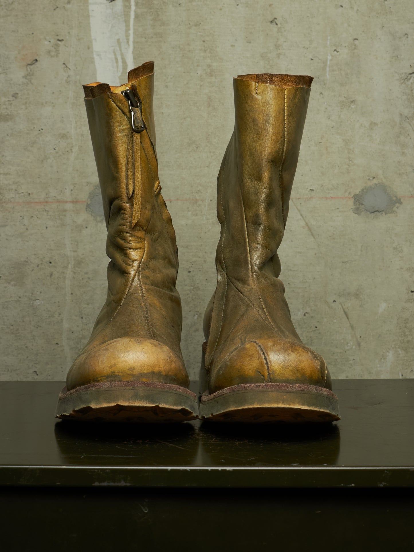 LEON EMANUEL BLANCK 'DIS-TWB/01' Special Dyed Distortion Tall Side Zip Horse Leather Wedge Boot