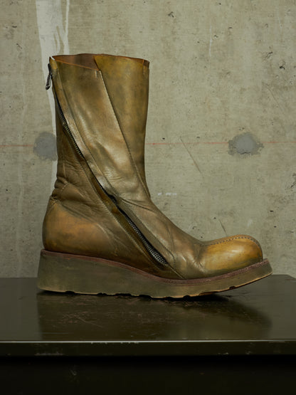 LEON EMANUEL BLANCK 'DIS-TWB/01' Special Dyed Distortion Tall Side Zip Horse Leather Wedge Boot