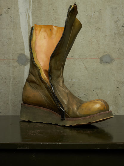 LEON EMANUEL BLANCK 'DIS-TWB/01' Special Dyed Distortion Tall Side Zip Horse Leather Wedge Boot