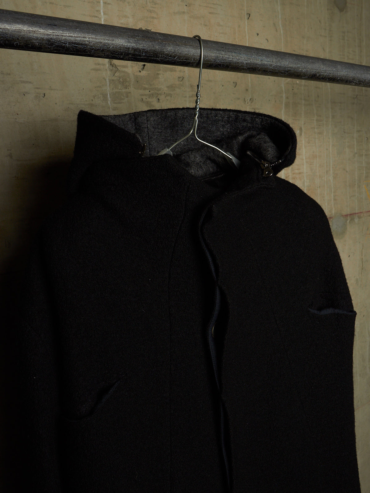 Lost & Found by Ria Dunn 2010s Removable Hooded Boiled Wool Crepe Coat