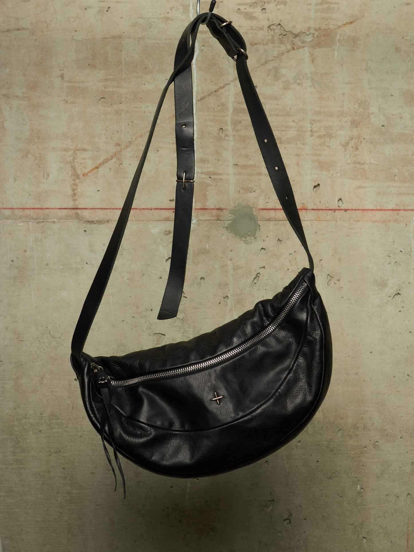 m.a+ by Maurizio Amadei 'BY202 SY 1.0' Black Medium Slice Cow Leather Belt Bag