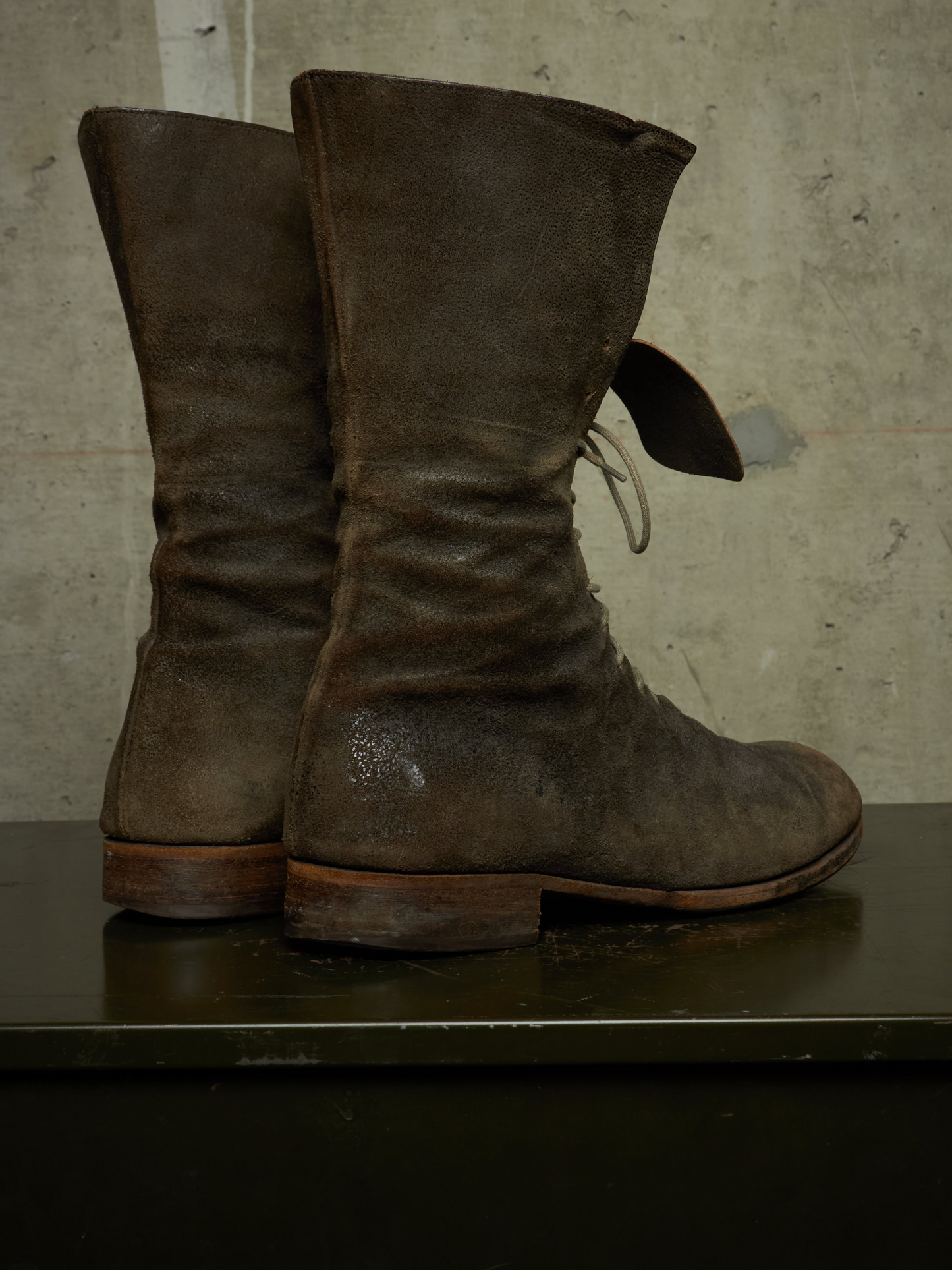 m.a+ by Maurizio Amadei 2010s Tall Lace-up Reverse Cow Leather Gothic Boots