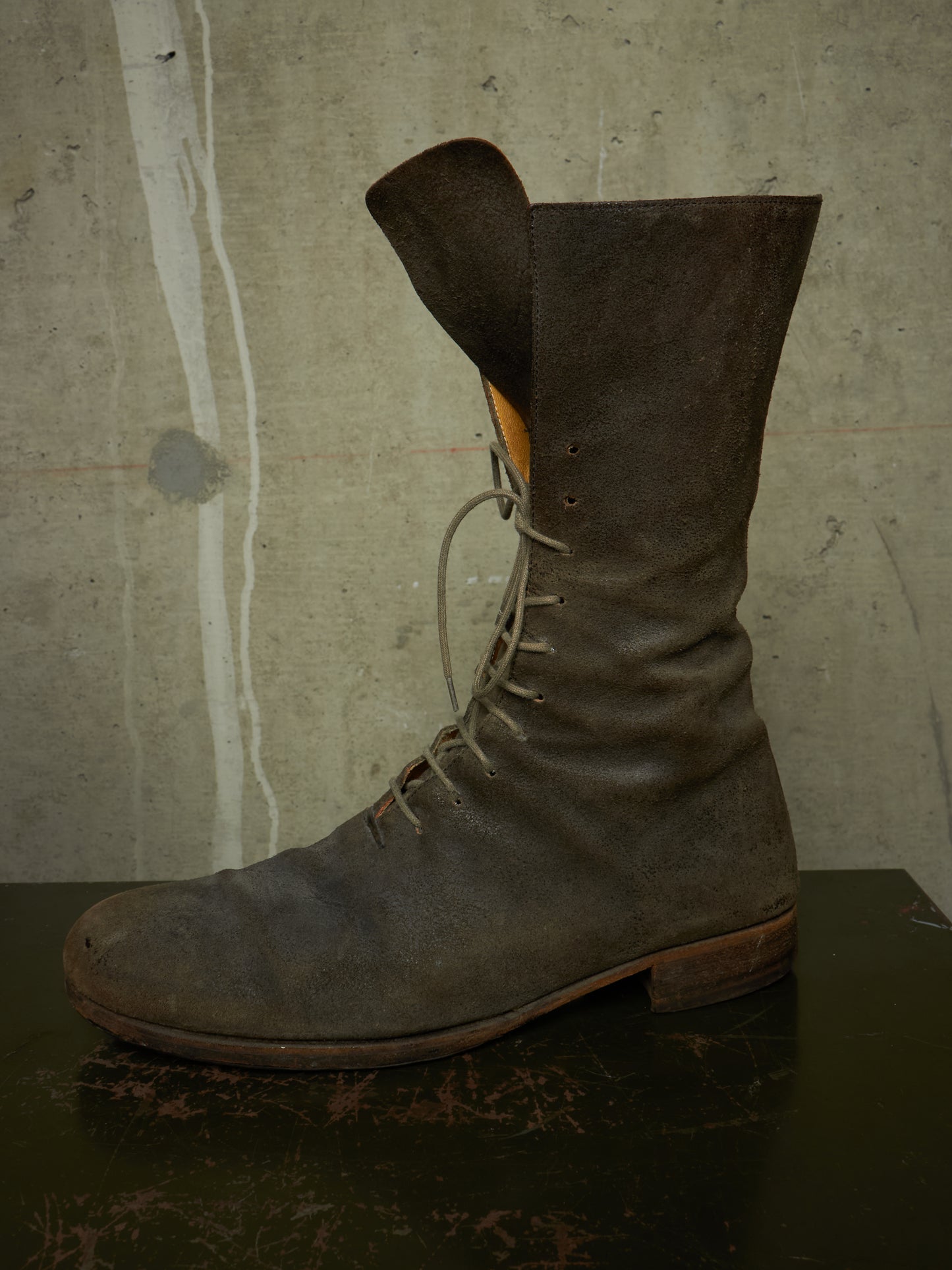 m.a+ by Maurizio Amadei 2010s Tall Lace-up Reverse Cow Leather Gothic Boots