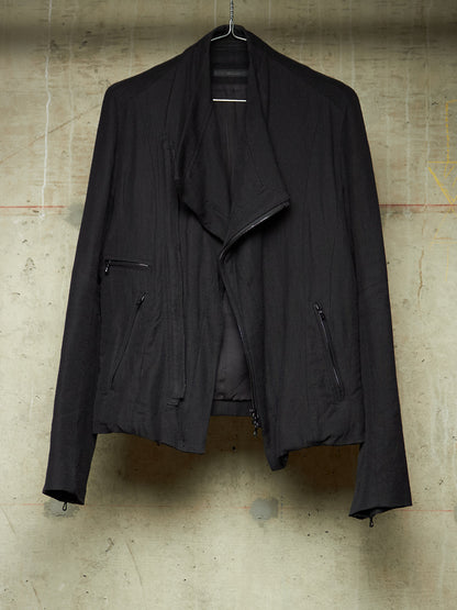 MA_Julius AW13-14 Black Wool Linen Twill Asymmetric Zip Rider Jacket