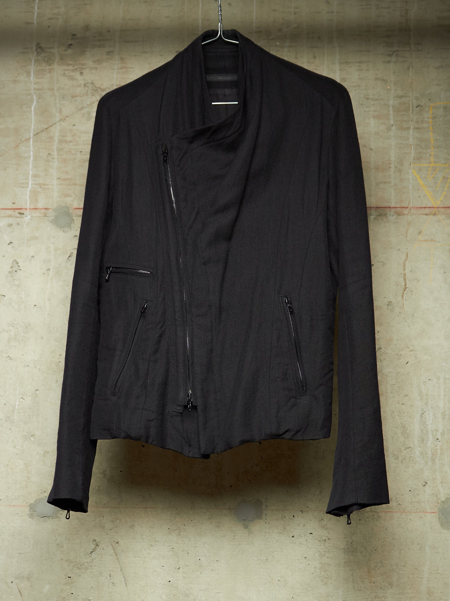 MA_Julius AW13-14 Black Wool Linen Twill Asymmetric Zip Rider Jacket