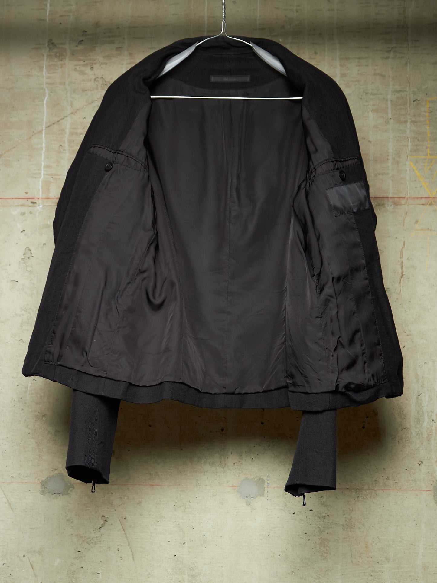 MA_Julius AW13-14 Black Wool Linen Twill Asymmetric Zip Rider Jacket