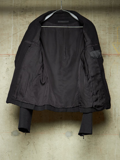MA_Julius AW13-14 Black Wool Linen Twill Asymmetric Zip Rider Jacket