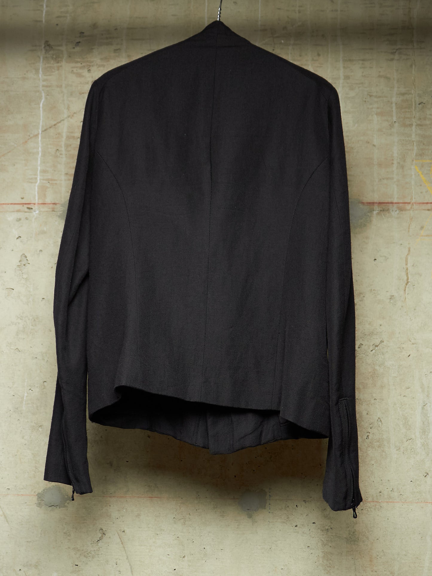 MA_Julius AW13-14 Black Wool Linen Twill Asymmetric Zip Rider Jacket