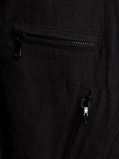 MA_Julius AW13-14 Black Wool Linen Twill Asymmetric Zip Rider Jacket