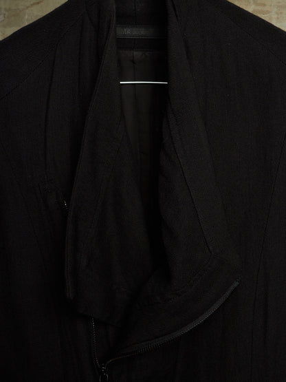 MA_Julius AW13-14 Black Wool Linen Twill Asymmetric Zip Rider Jacket