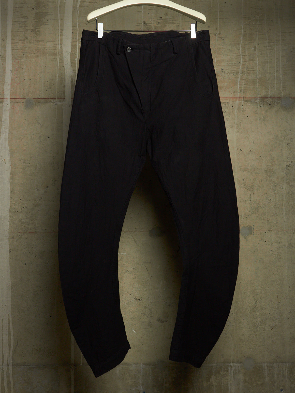 MASNADA Washed Black Asymmetric Fly Overlock J-cut Pants