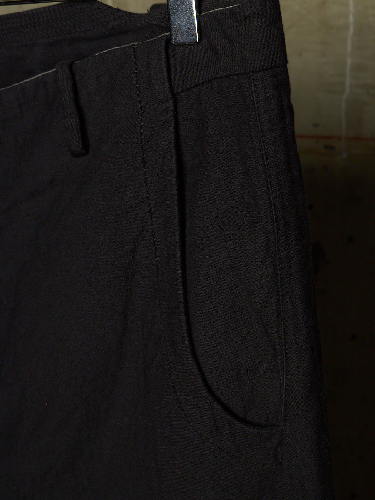 MASNADA Washed Black Asymmetric Fly Overlock J-cut Pants