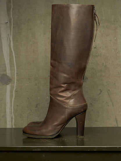 m.a+ by Maurizio Amadei AW19 'SW7C46Z' VIP 1.3 Ivy Green Tall Back Zip Calf Leather Boots