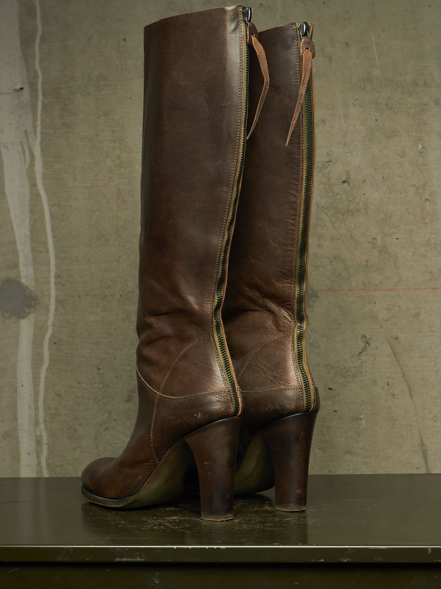 m.a+ by Maurizio Amadei AW19 'SW7C46Z' VIP 1.3 Ivy Green Tall Back Zip Calf Leather Boots