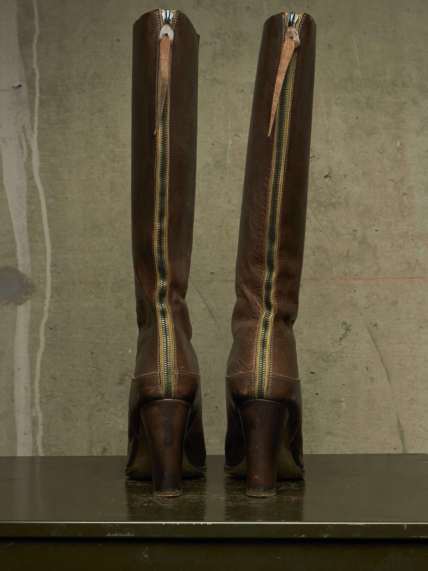 m.a+ by Maurizio Amadei AW19 'SW7C46Z' VIP 1.3 Ivy Green Tall Back Zip Calf Leather Boots