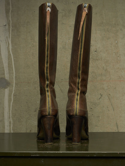 m.a+ by Maurizio Amadei AW19 'SW7C46Z' VIP 1.3 Ivy Green Tall Back Zip Calf Leather Boots