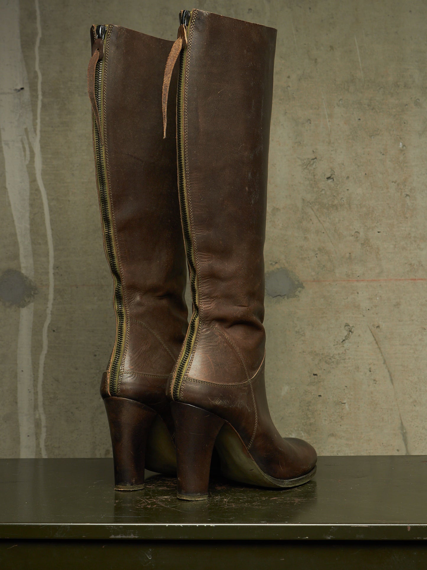 m.a+ by Maurizio Amadei AW19 'SW7C46Z' VIP 1.3 Ivy Green Tall Back Zip Calf Leather Boots