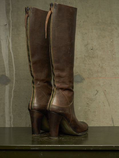 m.a+ by Maurizio Amadei AW19 'SW7C46Z' VIP 1.3 Ivy Green Tall Back Zip Calf Leather Boots