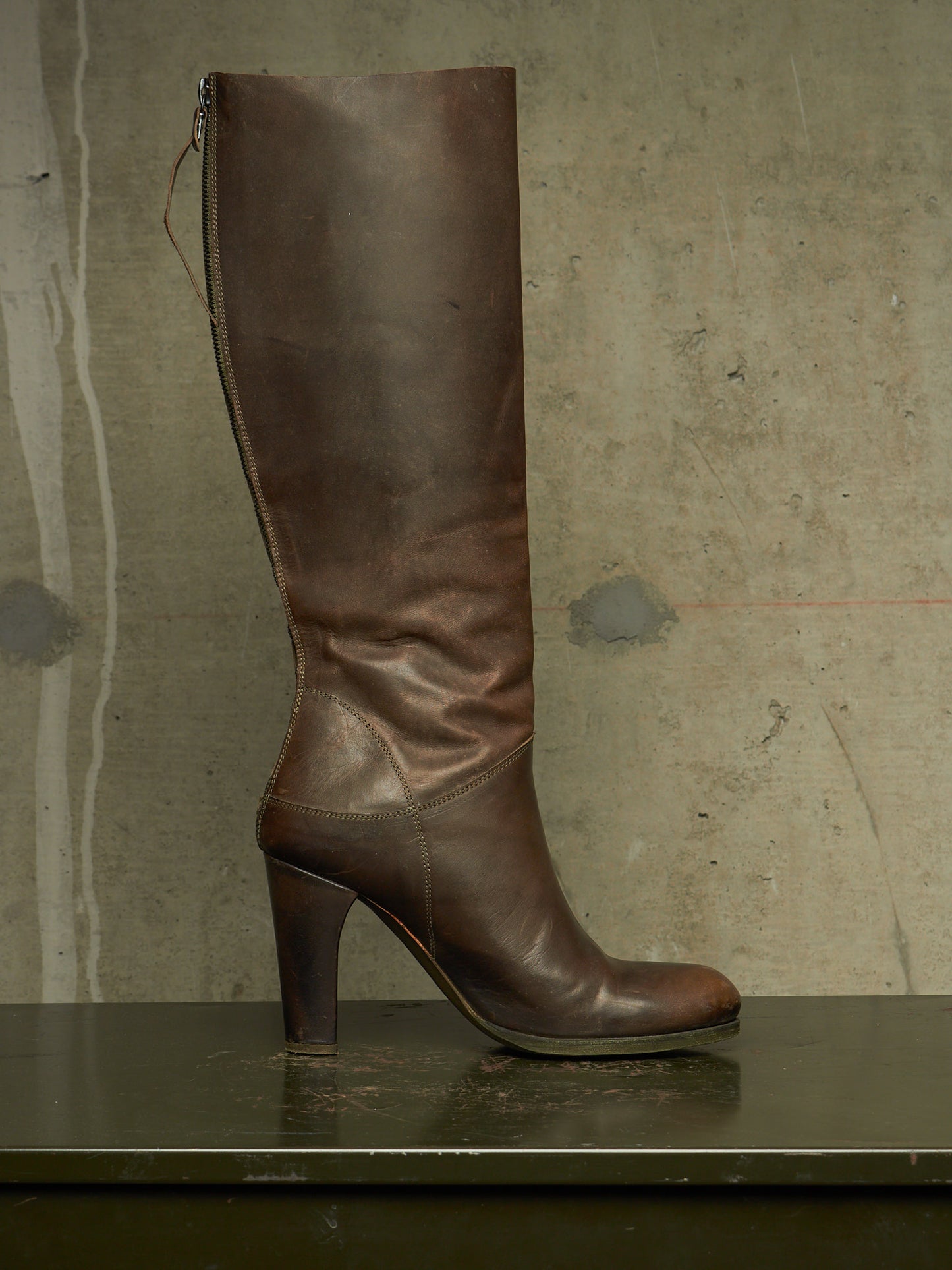 m.a+ by Maurizio Amadei AW19 'SW7C46Z' VIP 1.3 Ivy Green Tall Back Zip Calf Leather Boots