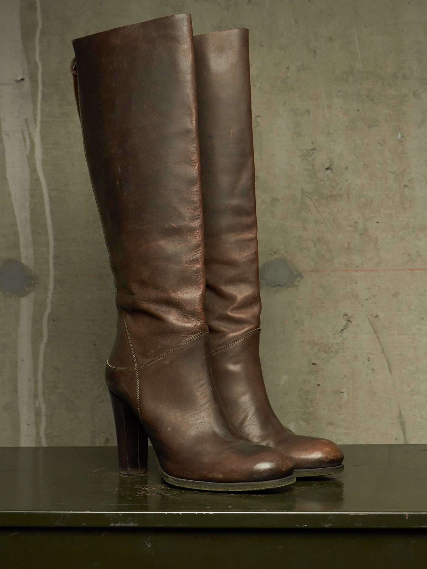 m.a+ by Maurizio Amadei AW19 'SW7C46Z' VIP 1.3 Ivy Green Tall Back Zip Calf Leather Boots