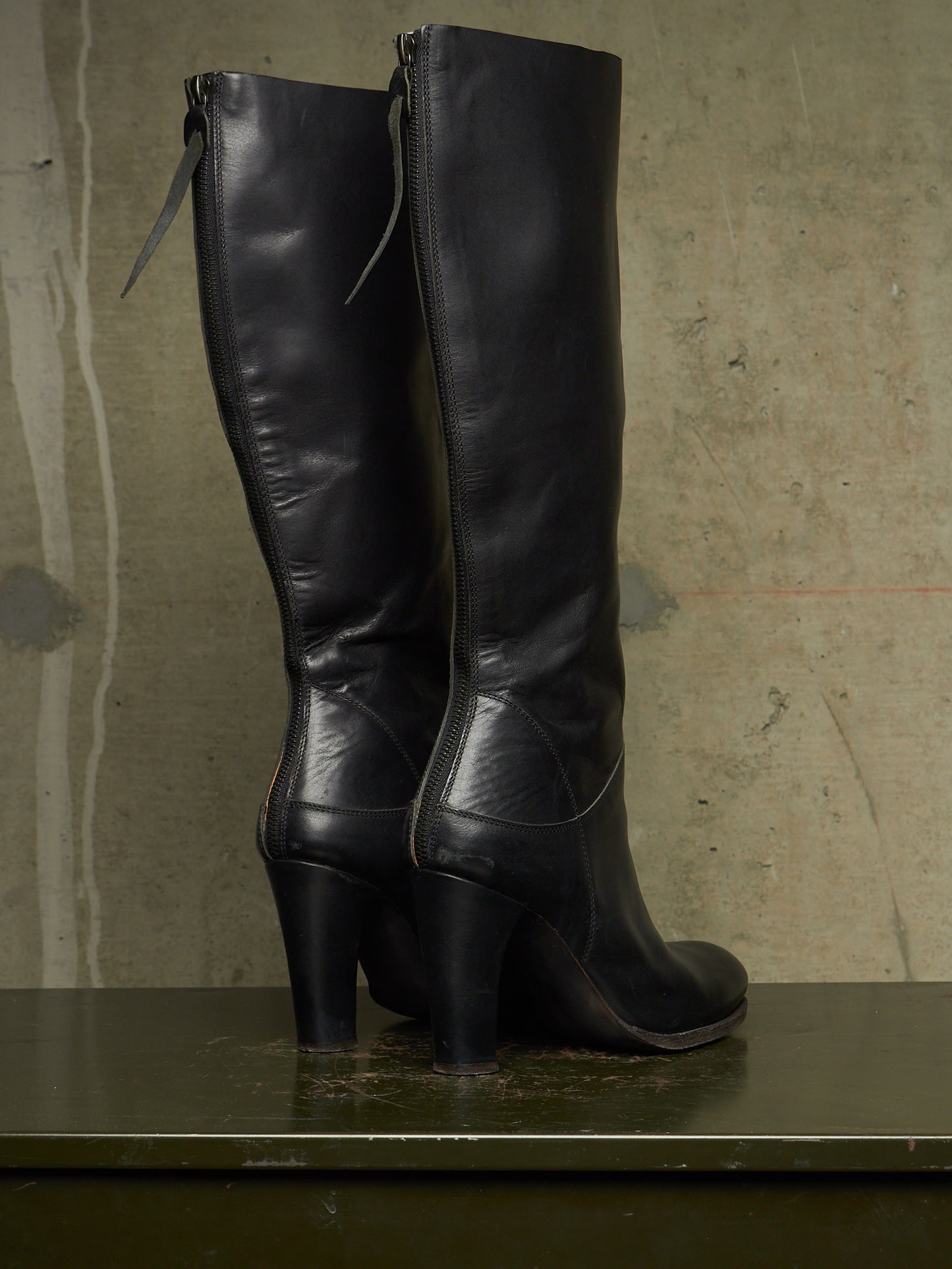 m.a+ by Maurizio Amadei AW19 'SW7C46Z' VIP 1.3 Black Tall Back Zip Calf Leather Boots