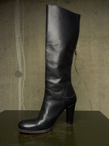 m.a+ by Maurizio Amadei AW19 'SW7C46Z' VIP 1.3 Black Tall Back Zip Calf Leather Boots