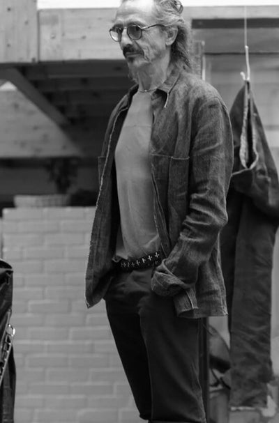 Maurizio Amadei portrait black and white - artisanal craftsmanship, avant-garde clothing designer