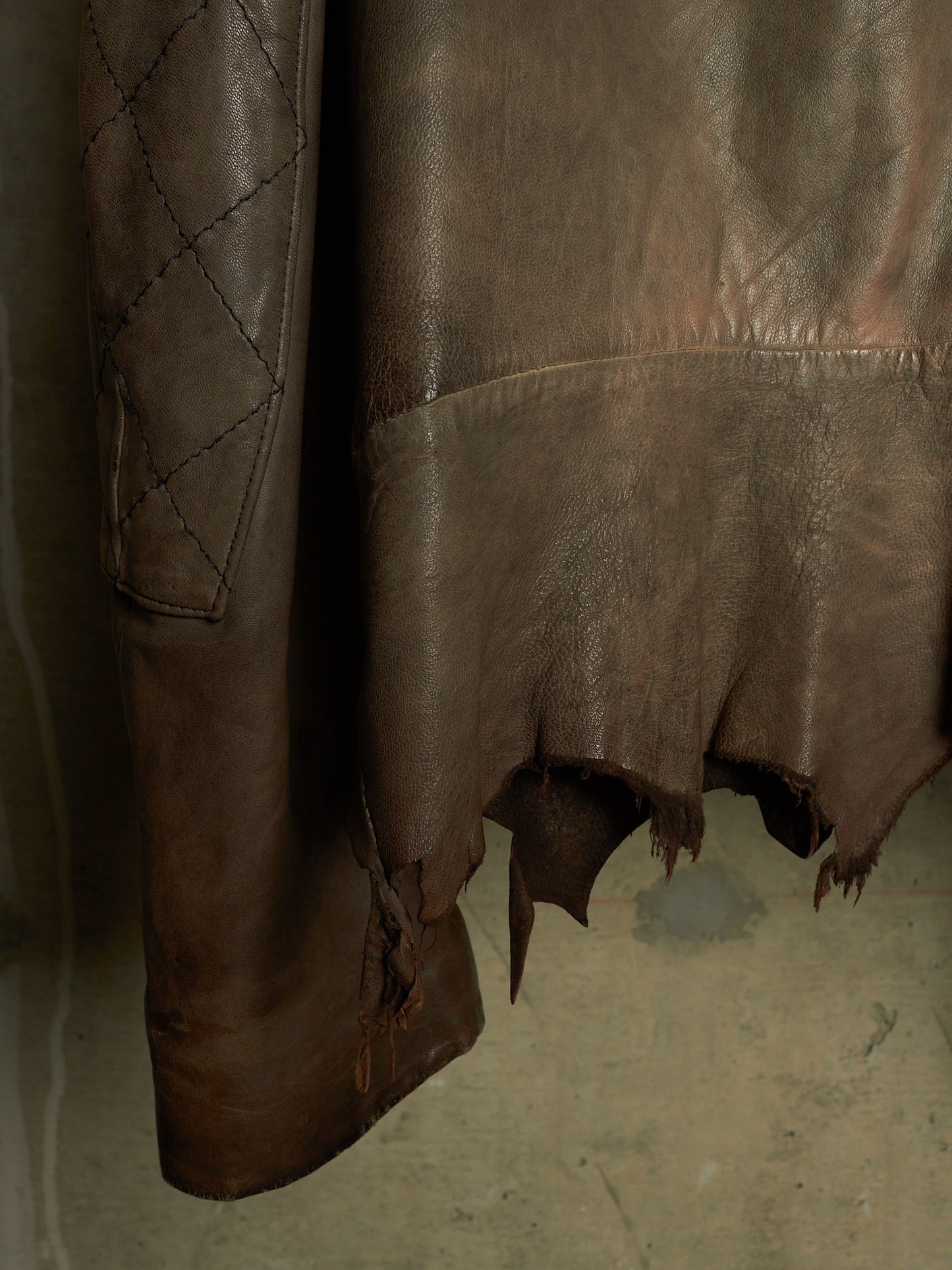 MiharaYasuhiro AW02 Garment-dyed Asymmetrical Zip Sheepskin Leather Rider Jacket