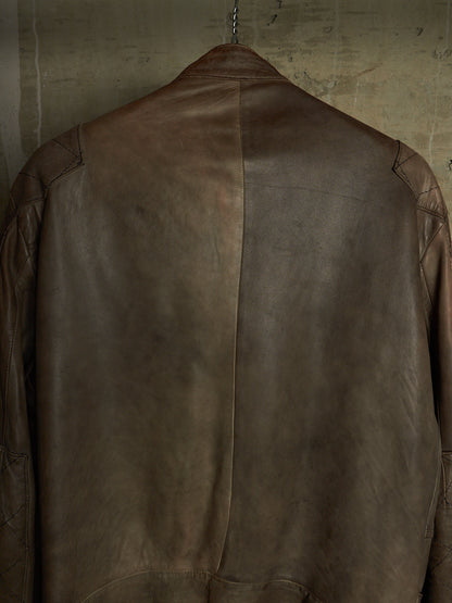 MiharaYasuhiro AW02 Garment-dyed Asymmetrical Zip Sheepskin Leather Rider Jacket
