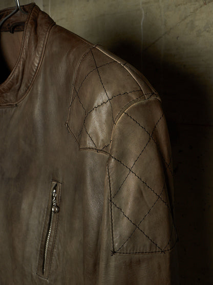MiharaYasuhiro AW02 Garment-dyed Asymmetrical Zip Sheepskin Leather Rider Jacket