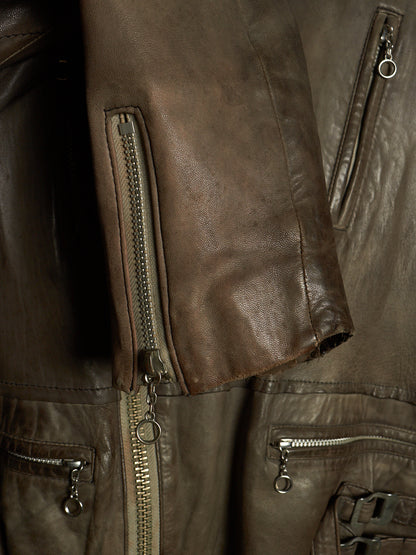 MiharaYasuhiro AW02 Garment-dyed Asymmetrical Zip Sheepskin Leather Rider Jacket