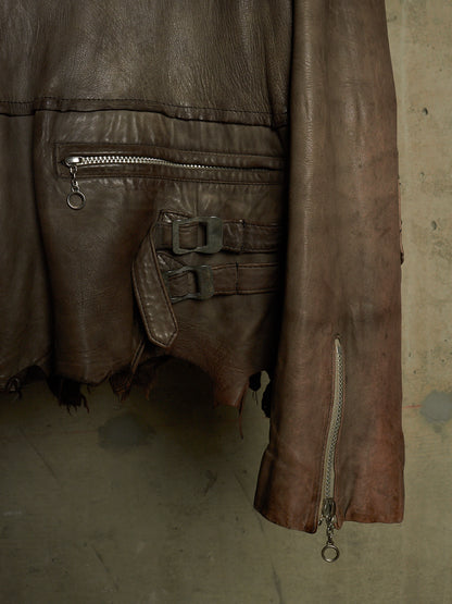 MiharaYasuhiro AW02 Garment-dyed Asymmetrical Zip Sheepskin Leather Rider Jacket