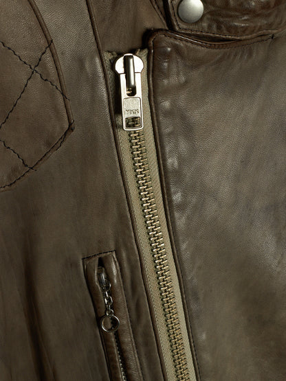 MiharaYasuhiro AW02 Garment-dyed Asymmetrical Zip Sheepskin Leather Rider Jacket