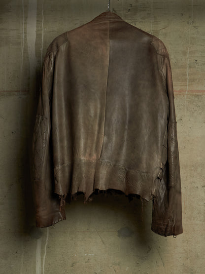 MiharaYasuhiro AW02 Garment-dyed Asymmetrical Zip Sheepskin Leather Rider Jacket