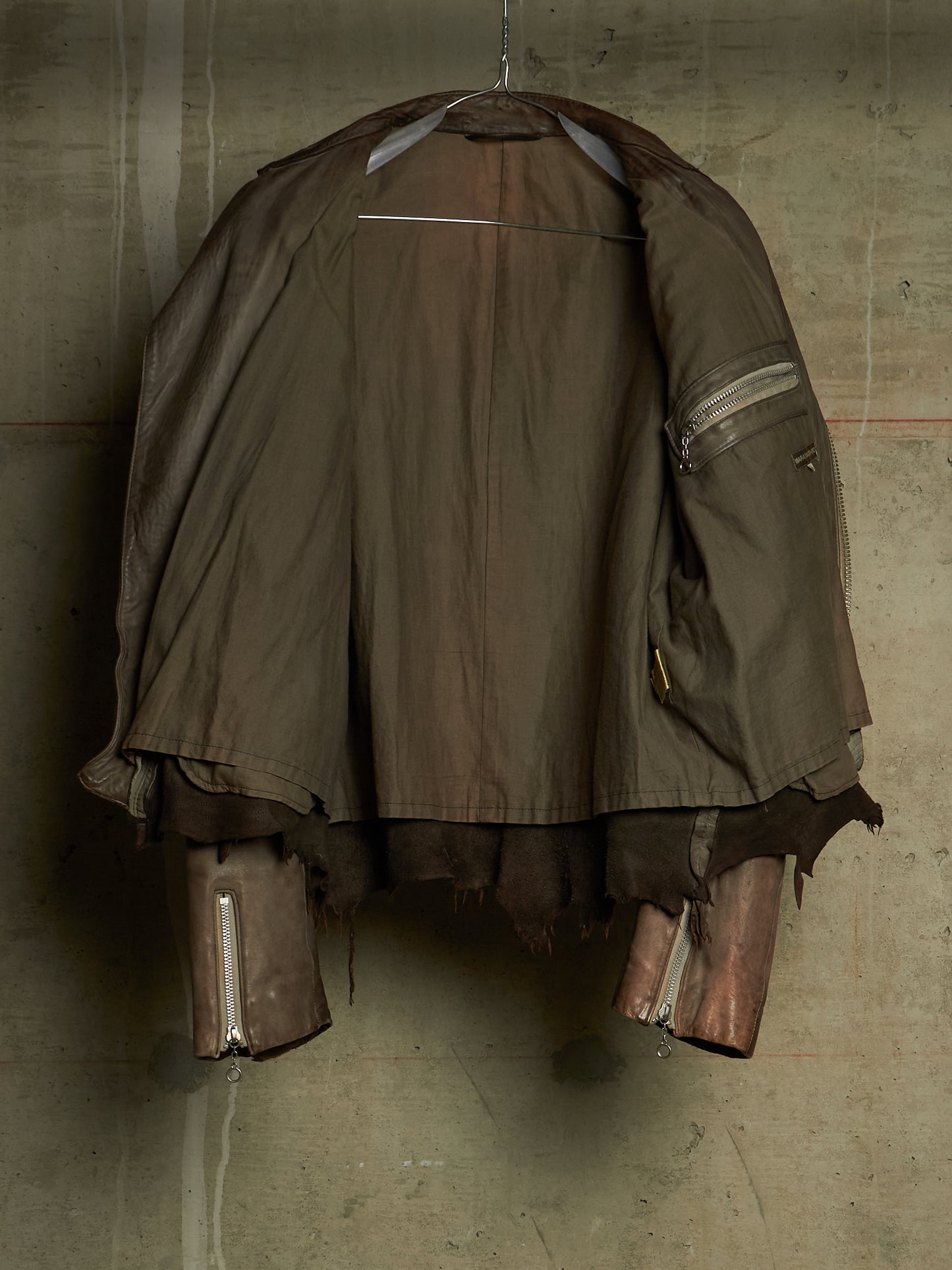 MiharaYasuhiro AW02 Garment-dyed Asymmetrical Zip Sheepskin Leather Rider Jacket