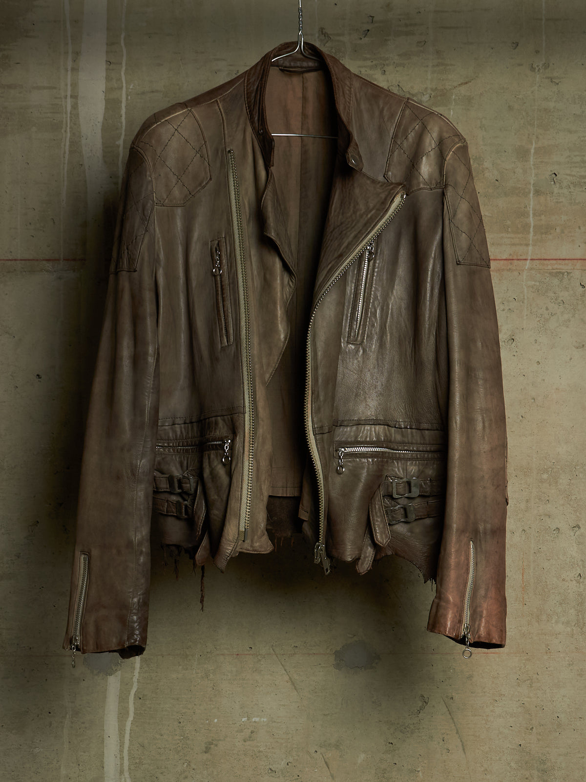 MiharaYasuhiro AW02 Garment-dyed Asymmetrical Zip Sheepskin Leather Rider Jacket